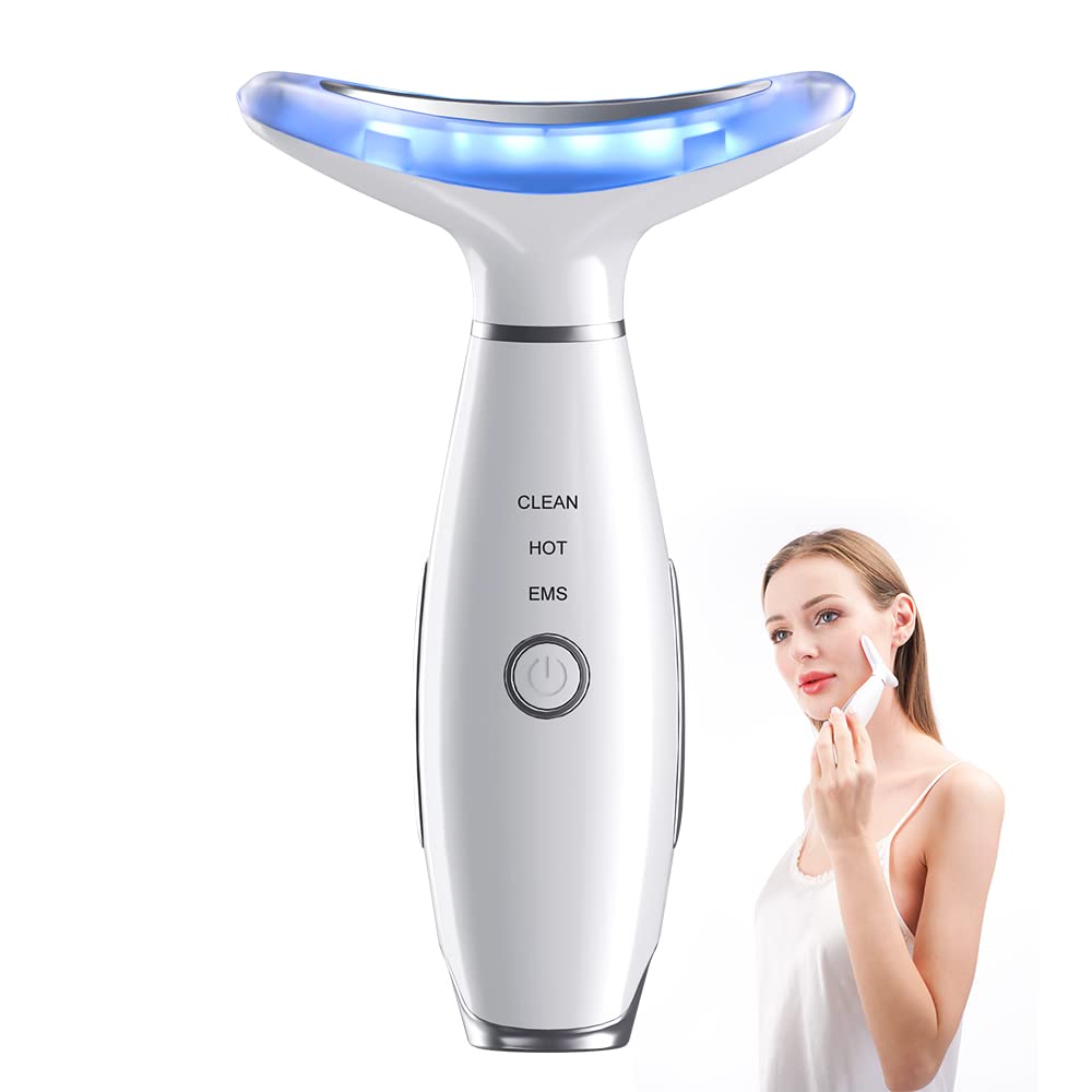 Facial Massager Tool for Face Neck, Face Sculpting Tool, Vibration Facial Massage Device, 3 Massage LED Heat Modes for Firming Anti Wrinkles Lift and Skin Care White