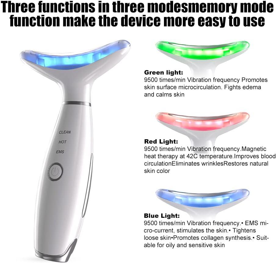 Facial Massager Tool for Face Neck, Face Sculpting Tool, Vibration Facial Massage Device, 3 Massage LED Heat Modes for Firming Anti Wrinkles Lift and Skin Care White